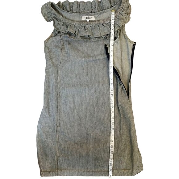 Tibi New York Woman’s Striped Ruffle Boat Neck Shift Dress Cotton Pockets Sz 6 - Picture 4 of 7